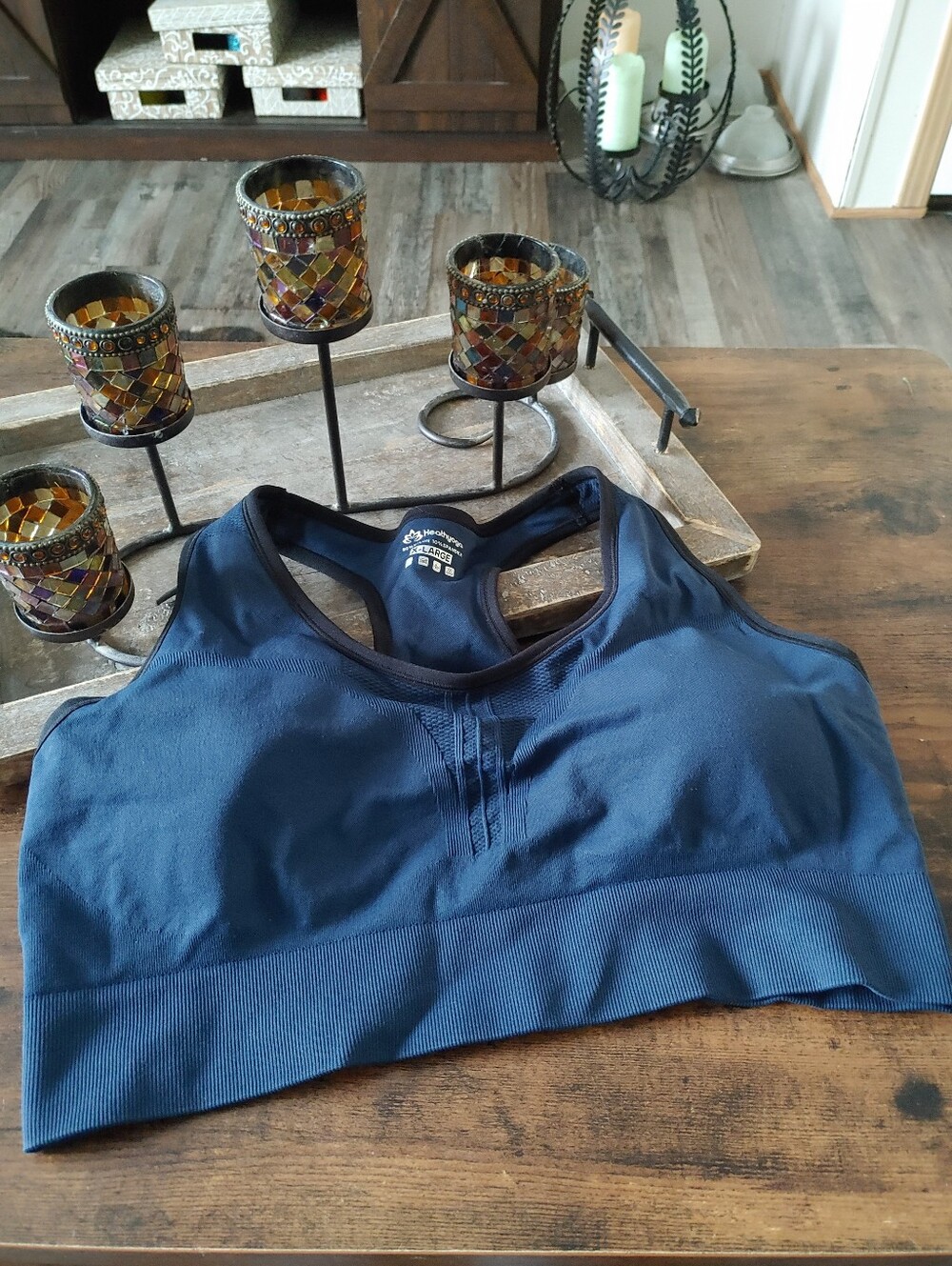 NWOT Heathyoga XL Blue/black Padded Wirefree Sports Bra